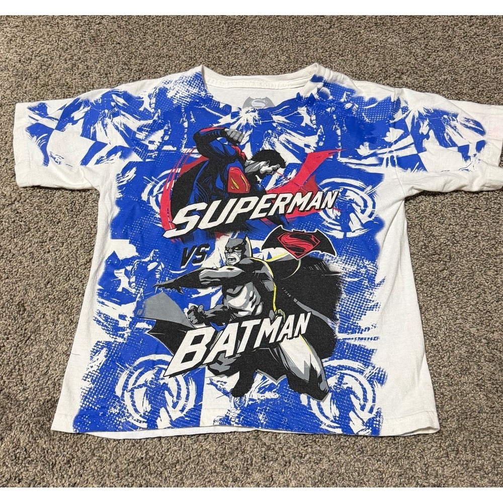 Batman v Superman Dawn of Justice Boys T-Shirt Size 7 Double Sided Graphic